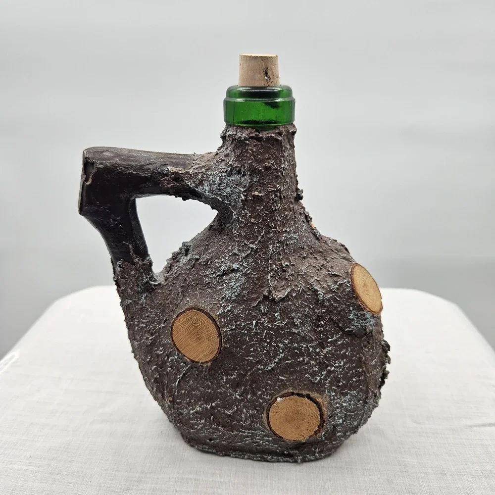 Old Man Carved Look Faux Tree Bark Resin Over Glass‎ Rustic Decanter No Stopper